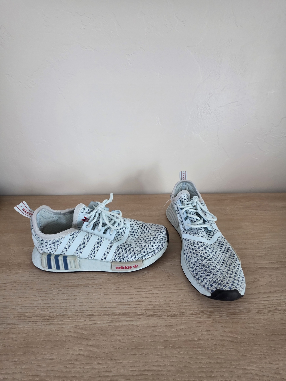 adidas Kids White & Light Blue Knit Sneakers